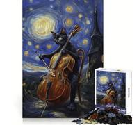 Cat Playing Cello Under Starry Night Jigsaw Puzzles1000 Pieces Focus Enhance Mind Soothing Fun Smooth Cut Birthday Present size 38x26cm