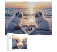 Cat Playing Chess Beach Puzzle for Adults Challenging Jigsaw Puzzles for Women Men