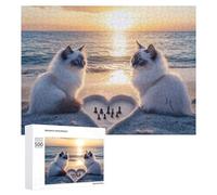 Cat Playing Chess Beach Puzzle for Adults Challenging Jigsaw Puzzles for Women Men
