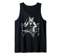 Cat Playing Drums Vintage Funny Cat Drummer Tank Top