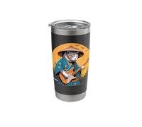 Cat Playing Electric Guitar, Cat Guitar & Japanese Samurai Stainless Steel Insulated Tumbler