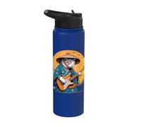 Cat Playing Electric Guitar, Cat Guitar & Japanese Samurai Stainless Steel Insulated Water Bottle