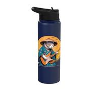 Cat Playing Electric Guitar, Cat Guitar & Japanese Samurai Stainless Steel Insulated Water Bottle