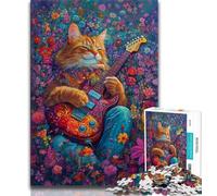 Cat Playing Guitar Among Flowers 1000 Piece Jigsaw Puzzles for Teenagers Gifts,family Fun Games Is Ideal As A Gift for The Whole Family 38x26cm
