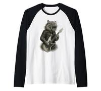 Cat Playing Guitar Funny Rock Star Lovers Men Women Kids Raglan Baseball Tee
