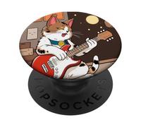 Cat Playing Guitar Japanese Anime Girl PopSockets Adhesive PopGrip