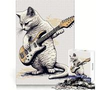 Cat Playing Guitar Jigsaw Puzzles 1000 Pieces for Adults Cognitive Skill Time Well Spent Exact Cut Memorable Gift size 38x52cm