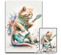 Cat Playing Guitar Jigsaw Puzzles for Adults 1000 Piece Jigsaw Puzzles for Adults Ideal for Lover Perfect Christmas New Year Valentine's Gift 1000 PCS(38x26cm)