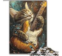 Cat Playing Guitar Jigsaw Puzzles for Adults 1000 Piece Puzzle, Staycation Kill Time Every Piece Is Unique - Challenging Family Fun Game (26x38cm)