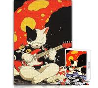 Cat Playing Guitar on The Moon Jigsaw Puzzles 1000 Pieces Cognitive Development Fun Game Special Thoughtful Celebration Present Size 38x26cm