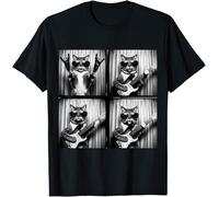 Cat Playing Guitar Rock Music Kids Womens Mens T Shirt XL Black