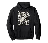 cat playing guitar rock star and roll for men women Vintage Pullover Hoodie