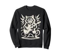 cat playing guitar rock star and roll for men women Vintage Sweatshirt