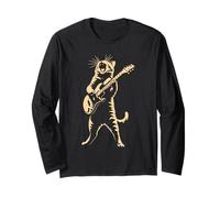 Cat Playing Guitar Rock Star Rock and Roll Men Women Kids Long Sleeve T-Shirt