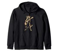 Cat Playing Guitar Rock Star Rock and Roll Men Women Kids Zip Hoodie