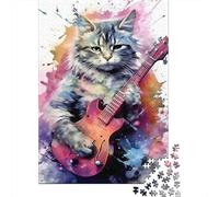 Cat Playing Guitar Thick Cardboard Jigsaw Puzzle Bundle Family Puzzle Lovers Stress Relief Puzzle for Couple Puzzle Partners 70x50cm/1000pcs