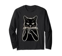 Cat Playing Harmonica Blues Music Long Sleeve T-Shirt