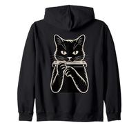 Cat Playing Harmonica Blues Music Zip Hoodie