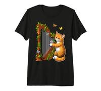 Cat Playing Harp Harpist Musician Funny Harp Player Premium T-Shirt