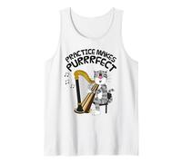 Cat Playing Harp, Practice Makes Purrrfect, Harpist Musician Tank Top