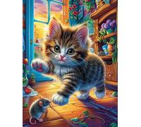 Cat Playing in Magical Forest 300 Pieces Set Classic Jigsaw Puzzle Fairy Tale Animal Plant Couple Puzzle Partners Mind Relaxation Wall Decor Easter New Year Recycled Cardboard 300 PCS