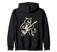 Cat Playing Loud Electric Guitar Zip Hoodie