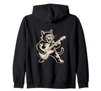 Cat Playing Loud Electric Guitar Zip Hoodie