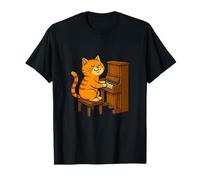 Cat Playing Piano Funny Cartoon Orange Tabby Pianist Humor T-Shirt