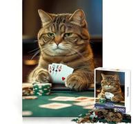Cat Playing Poker Jigsaw 1000 Pieces for Teenagers Thought Training Leisure Activity Snug Fit Great Gift size 50x75cm