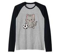 Cat Playing Soccer. Cute Kawaii Sports Cat. Raglan Baseball Tee