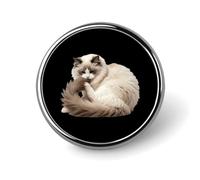 Cat Playing Tail Round Brooch Badges Pin Metal Lapel Pins Jewellery