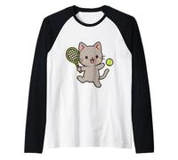 Cat Playing Tennis. Cute Kawaii Sports Cat. Raglan Baseball Tee