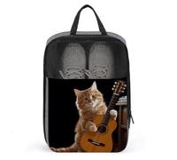 Cat Playing The Guitar Shoe Bag Travel Shoe Organizer Water-Resistant Shoe Pouch with Zipper Sneaker Dust Bag, gray, One Size, Modern