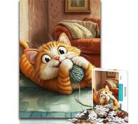 Cat Playing with A Ball of Yarn 1000 Piece Jigsaw Puzzles for Teenagers Gifts,Help The Brain Exercise Addictive Toys to Cultivate Patience Suitable for Couples (38x26cm)