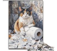 Cat Playing with Toilet Paper Puzzles for Teenagers 1000 Pieces, Educational Games DIY Toys with Matching Poster And Trivia Sheet for Age 14+ (50x75cm)