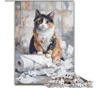 Cat Playing with Toilet Paper Puzzles for Teenagers Teens 1000pc Puzzle, Educational Games DIY Toys with Matching Poster And Trivia Sheet for Age 14+ (50x75cm)