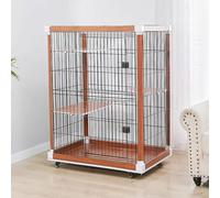 Cat Playpen, 4-Tier Large Cat Cage, Wooden Frame with Iron Mesh, Universal Wheels, Easy to Install, Pet Enclosure, 39.3x27.5x47.2in
