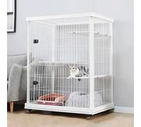 Cat Playpen, 4-Tier Large Cat Cage, Wooden Frame with Iron Mesh, Universal Wheels, Easy to Install, Pet Enclosure, 39.3x27.5x47.2in