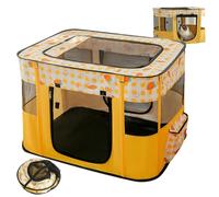 Cat Playpen Carrot Pattern Foldable Enclosed Oxford Kitten Playpen with Zippered Door, Fiberglass Support & Breathable Mesh for Indoor Cat, Parturition, Rest, MCat