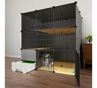 cat playpen Cat Crate Cat Kennel Indoor DIY 2/3 Tier Detachable Metal Kennels Crate with Ramp Ladders and Cat Kennel Cat Toilet Ideal for 1-3 Cat(111x95x111cm)
