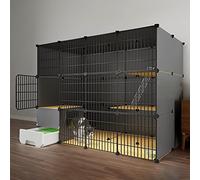 cat playpen Cat Crate Cat Kennel Indoor DIY 2/3 Tier Detachable Metal Kennels Crate with Ramp Ladders and Cat Kennel Cat Toilet Ideal for 1-3 Cat(147x95x111cm)