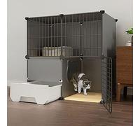 cat playpen Cat Enclosure with Cat Litter Box, Large 2/3 Tier Cat Kennels, Indoor DIY for Small Animal, Detachable Metal Kennels(75x49x75cm)