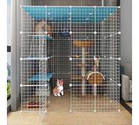 cat playpen Cat Enclosures Indoor Detachable Metal DIY Cat Kennels Ferret Crate Pet Large Exercise Place, with Ramp Ladders Hammock and Bed - Ideal for 1-4 Cats(147x111x145cm)