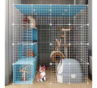 cat playpen Cat Enclosures Indoor Detachable Metal DIY Cat Kennels Ferret Crate Pet Large Exercise Place, with Ramp Ladders Hammock and Bed - Ideal for 1-4 Cats(147x109x145cm)