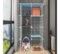 cat playpen Cat Enclosures Indoor Detachable Metal DIY Cat Kennels Ferret Crate Pet Large Exercise Place, with Ramp Ladders Hammock and Bed - Ideal for 1-4 Cats(75x75x145cm)