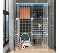 cat playpen Cat Enclosures Indoor Detachable Metal DIY Cat Kennels Ferret Crate Pet Large Exercise Place, with Ramp Ladders Hammock and Bed - Ideal for 1-4 Cats(75x75x109cm)