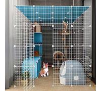 cat playpen Cat Enclosures Indoor Detachable Metal DIY Cat Kennels Ferret Crate Pet Large Exercise Place, with Ramp Ladders Hammock and Bed - Ideal for 1-4 Cats(147x147x145cm(2))
