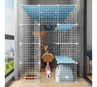 cat playpen Cat Enclosures Indoor Detachable Metal DIY Cat Kennels Ferret Crate Pet Large Exercise Place, with Ramp Ladders Hammock and Bed - Ideal for 1-4 Cats(111x111x145cm)