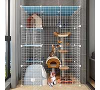 cat playpen Cat Enclosures Indoor Detachable Metal DIY Cat Kennels Ferret Crate Pet Large Exercise Place, with Ramp Ladders Hammock and Bed - Ideal for 1-4 Cats(110x75x145cm)