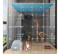 cat playpen Cat Enclosures Indoor Detachable Metal DIY Cat Kennels Ferret Crate Pet Large Exercise Place, with Ramp Ladders Hammock and Bed - Ideal for 1-4 Cats(147x147x145cm(1))